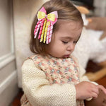 PALAY® 2Pcs Ribbon Bow Hair Accessories for Girls, Princess Cute Hair Clips for Girls Curly Ribbon Hair Bow Clip stylish Headpieces Hair Pins for Girls Gift, Pink