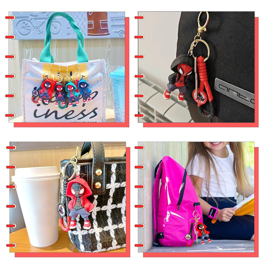 PALAY® 2 Pcs Cartoon Keychain Keyring Fashion Couple KeychainsMiles Spider Man Silicone Keychain Metal Keyring Backpack Charm Bag Charm Pendent
