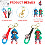 PALAY® 2 Pcs Cartoon Keychain Keyring Fashion Couple KeychainsMiles Spider Man Silicone Keychain Metal Keyring Backpack Charm Bag Charm Pendent, Green & Blue