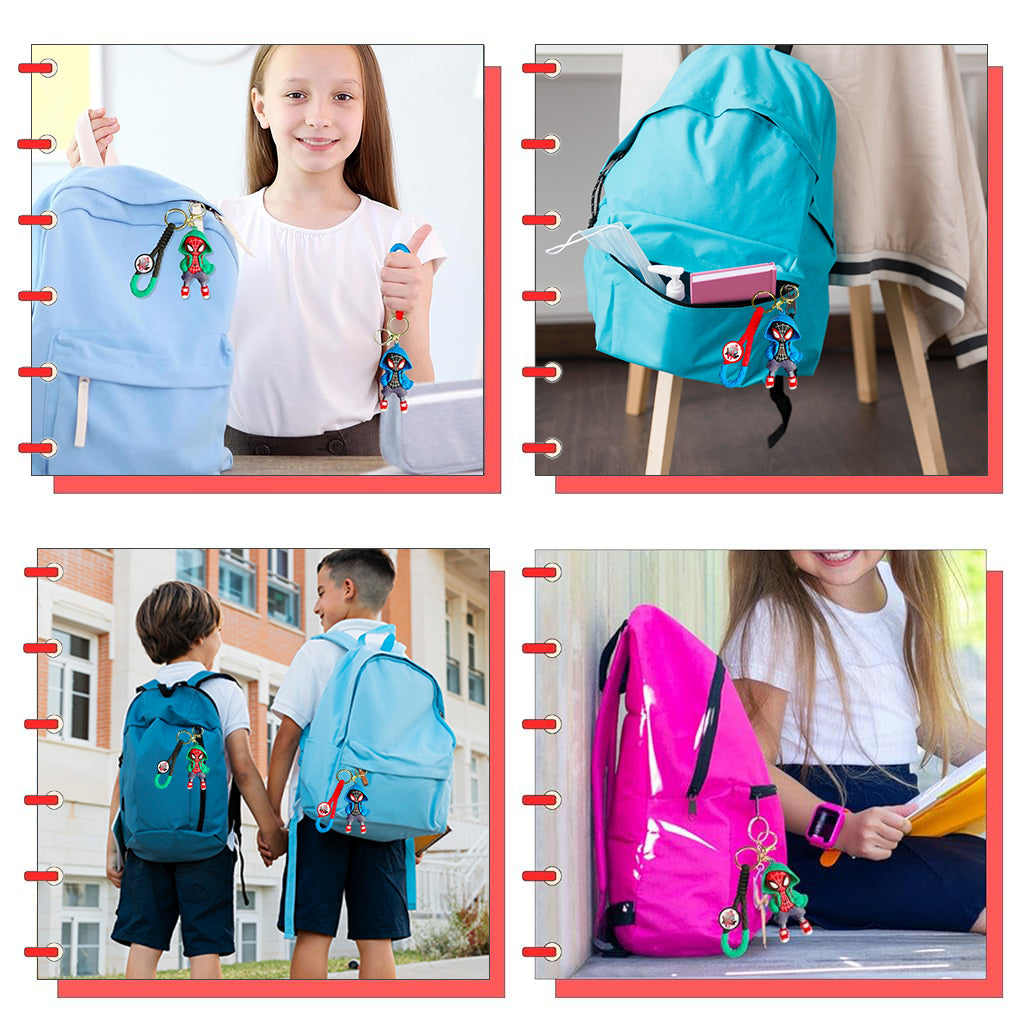 PALAY® 2 Pcs Cartoon Keychain Keyring Fashion Couple KeychainsMiles Spider Man Silicone Keychain Metal Keyring Backpack Charm Bag Charm Pendent, Green & Blue