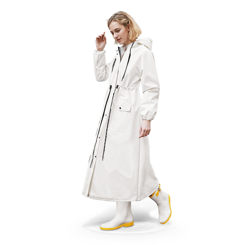 PALAY® Women Rainwear, Women Long Waterproof Raincoat, EVA Hooded Rain Coat for Women with Wide Brim Hood Detachable Clear Face Cover, Zip & Buttons Riding Outdoor Windproof Raincoats (Length 113CM)