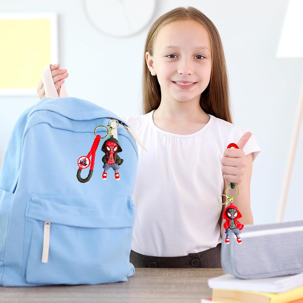 PALAY® 2 Pcs Cartoon Keychain Keyring Fashion Couple KeychainsMiles Spider Man Silicone Keychain Metal Keyring Backpack Charm Bag Charm Pendent