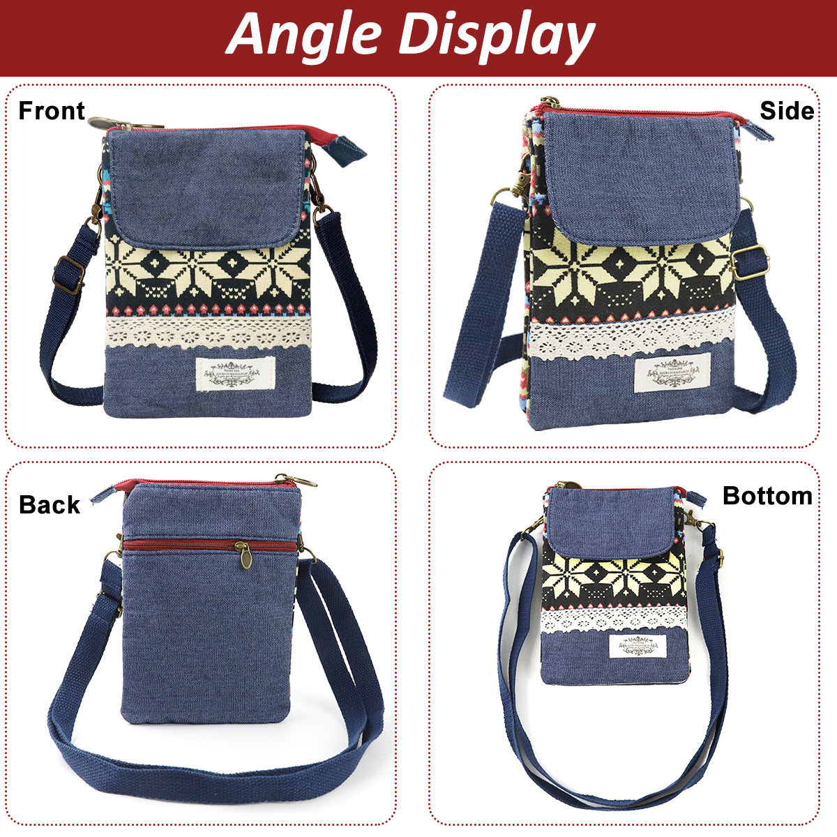 PALAY® Women Purse Bag Casual Phone Pouch Canvas Cloth Phone Bag Sling Bag Charming Boho Print Phone Bag Small Crossbody Bag Shoulder Bag Women Purse Bag