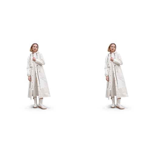 PALAY® Women Rainwear Long Waterproof Raincoat EVA Hooded Rain Coat with Wide Brim Detachable Clear Face Cover Zip and Buttons Riding Outdoor Windproof Length 121CM 2 PCS