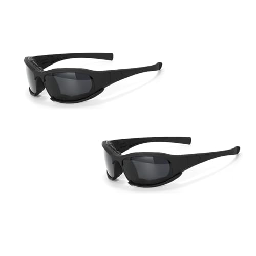 PALAY® UV400 Riding Goggles, Black Cycling & Motorcycle Sunglasses for Men, 3 Interchangeable Lenses, Anti-Fog, Windproof, Scratch-Resistant, Adjustable Strap, 2 Pack with Storage Bag