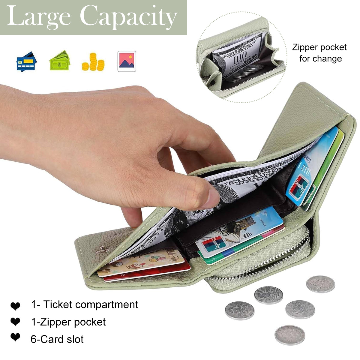 PALAY® Women Small Leather Purse Women Purse Mini Card Bag Fashion PU Multi Compartments Coin Bag Cash Bag, 10x8x4cm