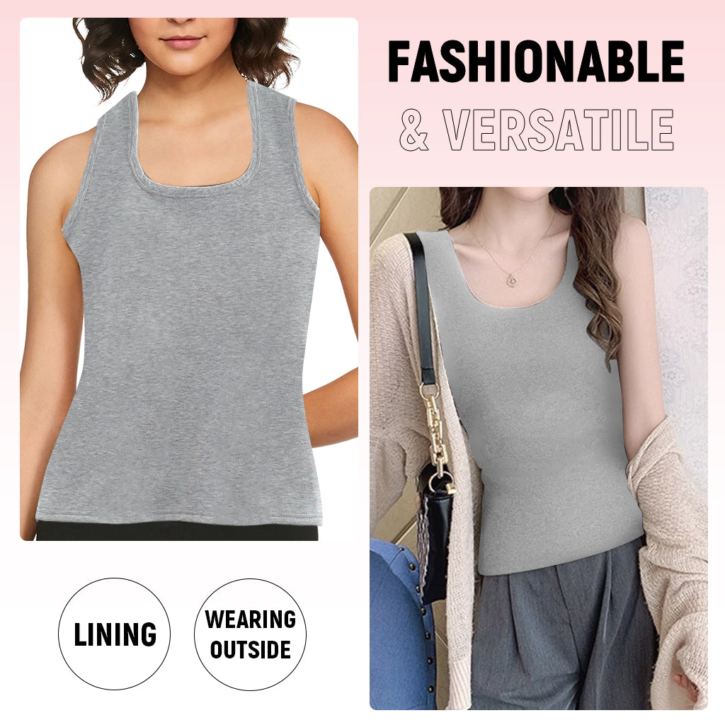 PALAY® Thermal Top for Women U-neck Winter Vest Top for Women Warm Fleece Lined Wide Strap Vest Thick Tank Top Winter Basic Warm Vest, Black