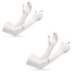 PALAY® 2 Pairs Sun Protection Gloves for Women Men Non-Slip Touch Screen Arm Sleeves Breathable Silk Cooling UV Protection Hand Sleeves Full Arm Hand Gloves for Bike Riding, Driving, Cycling - White