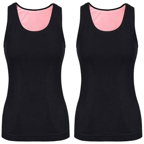 PALAY® Women's Thermal Underwear Tops Fleece Cami Underwear Tops Soft Sleeveless Undershirt Warm Base Layer Vest, Black 2 PCS