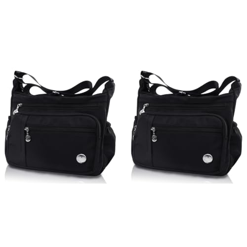 PALAY® Women Shoulder Bag Crossbody Nylon Waterproof Multi-pocket Sling with Adjustable Strap Fashion Satchel Handbag Black 2 PCS