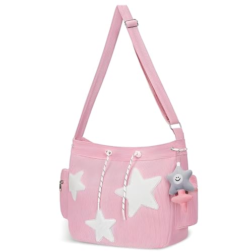 PALAY® Crossbody Bag for Women Pink Canvas Y2k Shoulder Bags Star Ladies Sling Bag for Woman