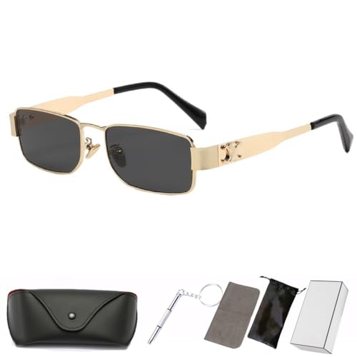 PALAY® Luxury Metal Small Frame Punk Sunglasses Women and Men Summer Traveling Eyeglasses(Black)