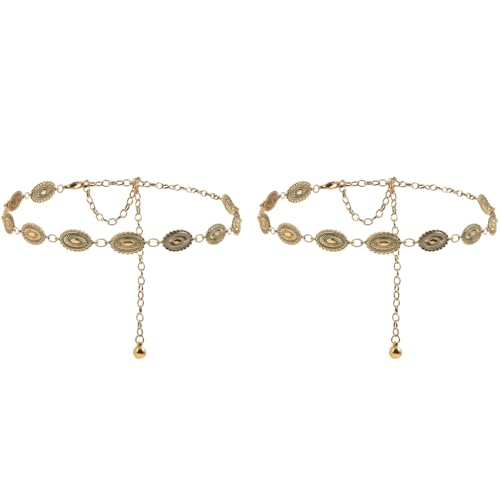 PALAY® Boho Waist Belt for Women Golden Concho Belt Saree Waist Belt Metal Concho Belt Western Fashion Conchos Adjustable Concho Belt, 29.53 inches +19.69 inches 2 PCS