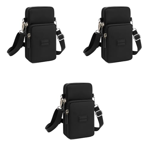 PALAY® Small Crossbody Phone Bag for Women Mini Wallet Bags with Adjustable Shoulder Strap Wallet Clutch Bag for Girls Zipper Phone Pouch Handbag Armband Case, Black 3 PCS