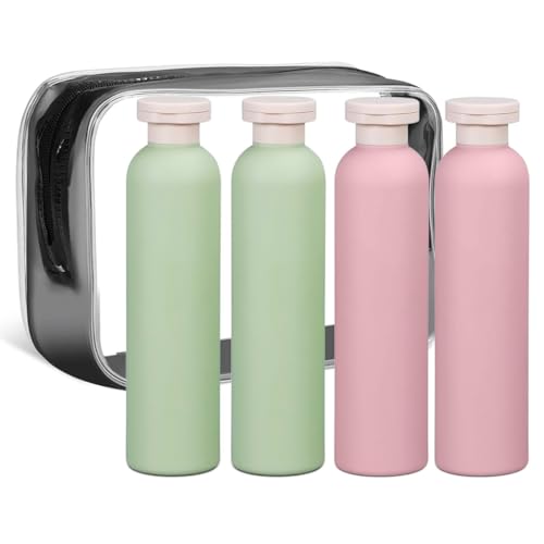 PALAY® 4 botellas de champú recargables de viaje, botellas de plástico vacías de plástico con tapa abatible, recipientes de viaje para champú y acondicionador para loción, crema y líquidos