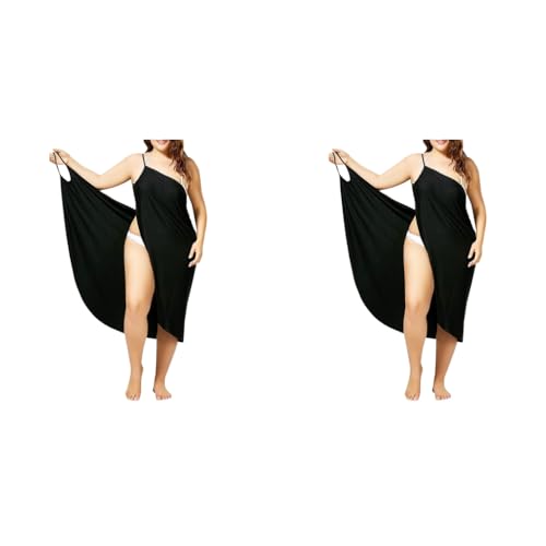 PALAY® Beach Wear Dress for Women Stylish Solid Bikini Set Spaghetti Strap Wrap Swimsuit Cover Up Lightweight Sarong Outfits M Black 2 PCS