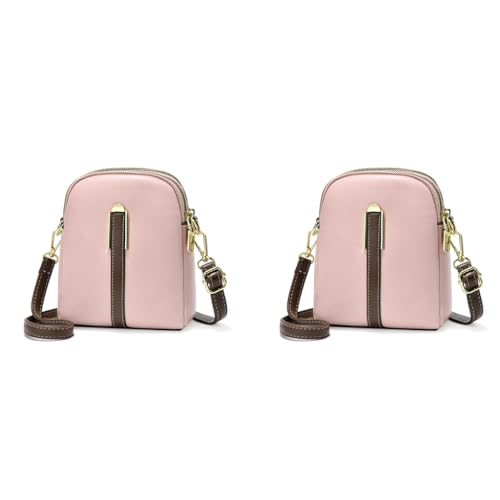 PALAY® Sling Bag Stylish PU Women Crossbody Phone Double Layer Daily with Detachable Shoulder Belt Casual Zipper Pouches Gift Pink 2PCS