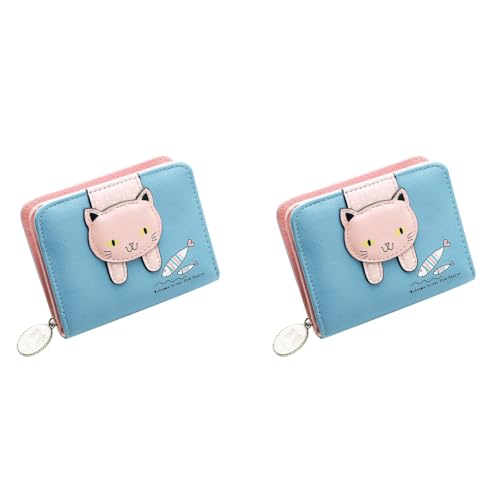 PALAY® Small Wallets for Women Stylish Latest PU Leather Coins Zipper Pocket Purse Girls with Rabbit-Shaped Metal Tassels Pendant Blue 2PCS