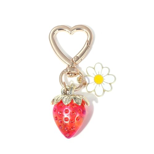 PALAY® 2Pcs Strawberry Bag Charms Keychain with Gift Box Metal Heart Flower Key Chain for Girls Car Accessories Bag Charms for Handbags Purse Unique Birthday Gifts Women,Girls
