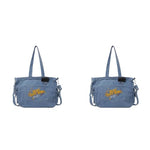 PALAY® Chic Cloth Bag for Girls Women Casual Shoulder Crossbody Tote 2 in 1 Variable Hand Fashion Letter Embroidery Denim Book for Daily School 2PCS