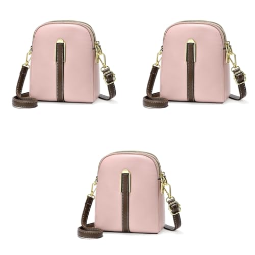 PALAY® Sling Bag Stylish PU Women Crossbody Phone Double Layer Daily with Detachable Shoulder Belt Casual Zipper Pouches Gift Pink 3PCS
