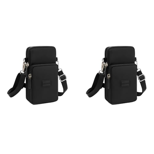 PALAY® Small Crossbody Phone Bag for Women Mini Wallet Bags with Adjustable Shoulder Strap Wallet Clutch Bag for Girls Zipper Phone Pouch Handbag Armband Case, Black 2 PCS
