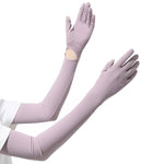 PALAY® UV Protection Arm Sleeves Nylon Ice Silk Arm Sleeves with One Piece Gloves, Open Finger Tip & Anti-slip Palm Design Outdoor Cool Arm Sleeve for Driving, Cycling, Gardening- Purple