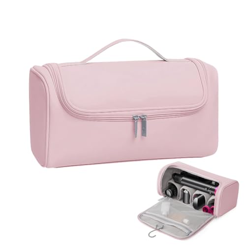 MAYCREATE® Estuche de Viaje para Dyson, Bolsa de Almacenamiento de Air Wrap, Impermeable de PU Mejorada, Organizador de Shark Flexstyle, Funda de Almacenamiento Portátil con Gancho para Colgar (Rosa)