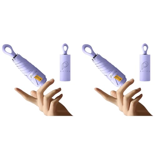 PALAY® UPF 50+ Sun Umbrella Travel Black Coated Liner Fiberglass Ribs Design Fashion Folding Lightweight with Rubberized Loop Handle Purple 2PCS