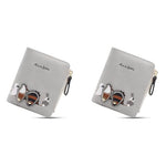 PALAY® Small Wallets for Women Cute Mini Animals Embroidery Short Card Holder Billfold Leather Purse Gift for Girls Grey 2 PCS