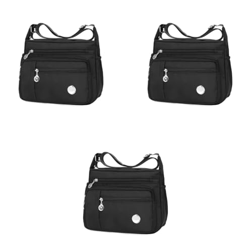 PALAY® Womens Crossbody Bag Nylon Waterproof Multipocket Sling Adjustable Shoulder Strap Black 25x21x10cm 3 PCS