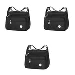 PALAY® Womens Crossbody Bag Nylon Waterproof Multipocket Sling Adjustable Shoulder Strap Black 25x21x10cm 3 PCS
