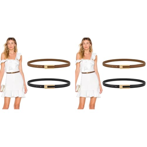 PALAY® 2Pcs Women Belts For Jeans Dresses Pants Ladies Leather Waist Belt with Gold Buckle X2