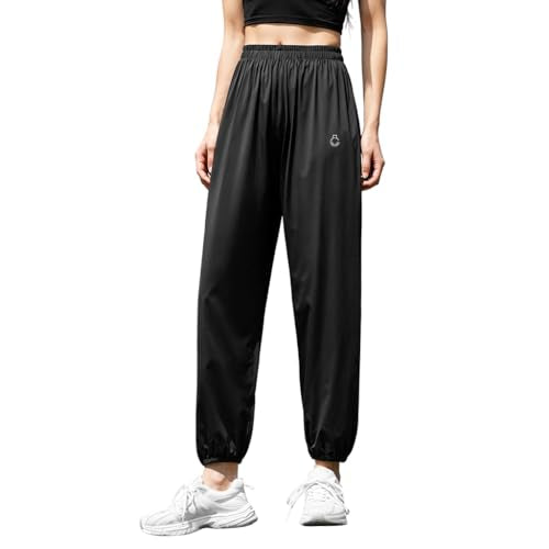 PALAY® Womens Hiking Pants UPF 50+ Lightweight Quick Dry Outdoor Travel Joggers Sun Protective Athletic Lounge Trousers Breathable Cooling High Waist Casual Wear One Size Fits 40-80kg Black