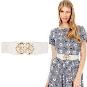 PALAY Women Retro Wide Elastic Waist Belt featuring Alloy Buckle 63cm White for Dresses