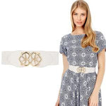 PALAY Women Retro Wide Elastic Waist Belt featuring Alloy Buckle 63cm White for Dresses