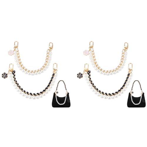 PALAY® 4PCS Bag Straps for Sling Pearl Flower Charms Accessories Extender Chain Purse Shoulder Replacement Double Layered Handbags Phone Case