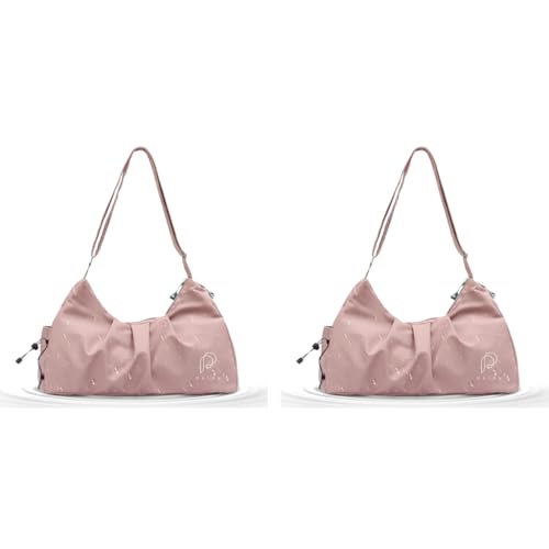 PALAY® Women Gym Bag Fashion Nylon with Shoe Compartment Duffle Travel Shoulder Multifunctional Waterproof Day Pack Adjustable Strap Pink 2 PCS