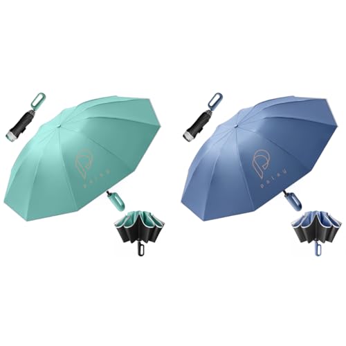 PALAY® Large 50'' Windproof Umbrella for Men & Women, Automatic Open/Close, 10 Dual Ribs, Reflective Strap, Carabiner Handle, 99% UV Protection, Travel Folding, Ideal for Daily Use