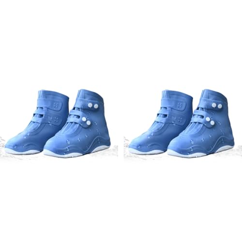 PALAY® Waterproof Shoe Covers for Kids Men Women Anti-Slip Reusable Cover for Rainy Season TPE Sole Rain Boots with Elastic Design Outdoor Footwear Protector Monsoon Blue 2 PCS