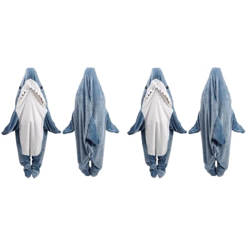 PALAY® Shark Blanket Pajamas for Women Men Adult Warm Fleece Soft Plush Wearable Hoodie Onesie Sleeping Bag Party Halloween Costumes L Suit for 155-168cm Height 40-57 kg 2 PCS