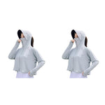 PALAY® Sun Protection Jacket for Women UPF 50 Plus Black Coating Wide Brim Hat Lightweight Full Zip Up Outdoor Running Hiking Hoodie with Face Mask Grey 2 PCS