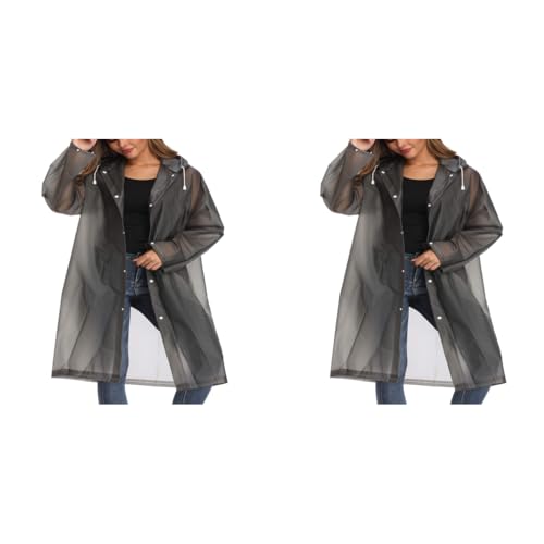 PALAY® 4PCS Rain Coat for Men Waterproof Hooded Poncho Jacket Women EVA Reusable Packable Outdoor Rainy Day Free Size Black