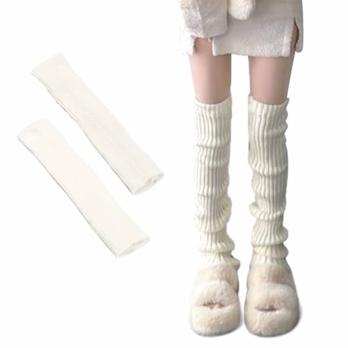 PALAY® Leg Warmers for Women, Knee-high Winter Socks for Women, Leg Warmer y2k 27.5in Long Knit White Cotton Stocking for Girls Teens (All Season Use)