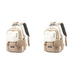 PALAY® Casual Backpack With Cute Accessory 18.1 Inch Bookbag Pendant Laptop Bag Lightweight Travel Beige 2 PCS