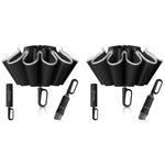 PALAY® 50 Inch Large Umbrella with Reflective Strip Auto 3-Fold Compact Travel Carabiner Handle Reinforced 10 Dual Ribs Sun Protection 99 Percent UV Rain Windproof for Men Women Black 2PCS