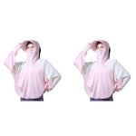PALAY® Woman Sun Protection Hoodie Jacket Lightweight UPE50+ Sun Blocking Coat with Pocket Long Sleeve Shirt Hiking Outdoor with Face Mask, Pink 2 PCS