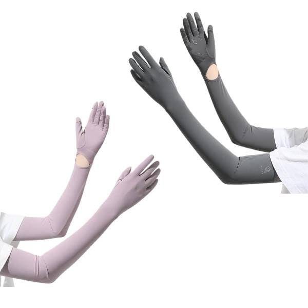 PALAY® 2 Pairs Hand Gloves for Sun Protection with Arm Sleeves for Women,Nylon Ice Silk Sun Protection Gloves Women Cooling UV Hand Cover Arm Sleeves Bike Riding