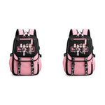 PALAY® Black Pink Bag for Girls School with USB Cable Jack Cute Backpacks Idol Print Design Laptop and Casual Student Accessories That Hold 16.8 Inch Books 2 PCS
