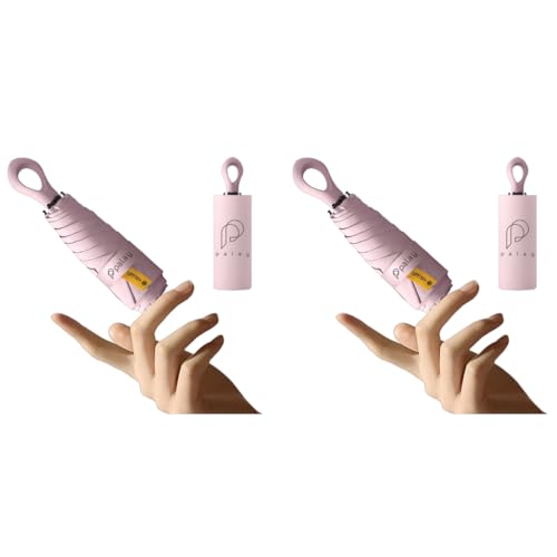 PALAY® 2Pcs Mini Sun Umbrella UPF 50 Plus Sun Protective Umbrella with Black Liner 6 Strong Ribs Design Fashion Outdoor Folding Umbrella Travel Lightweight Umbrella with Rubberized Hanging Handle